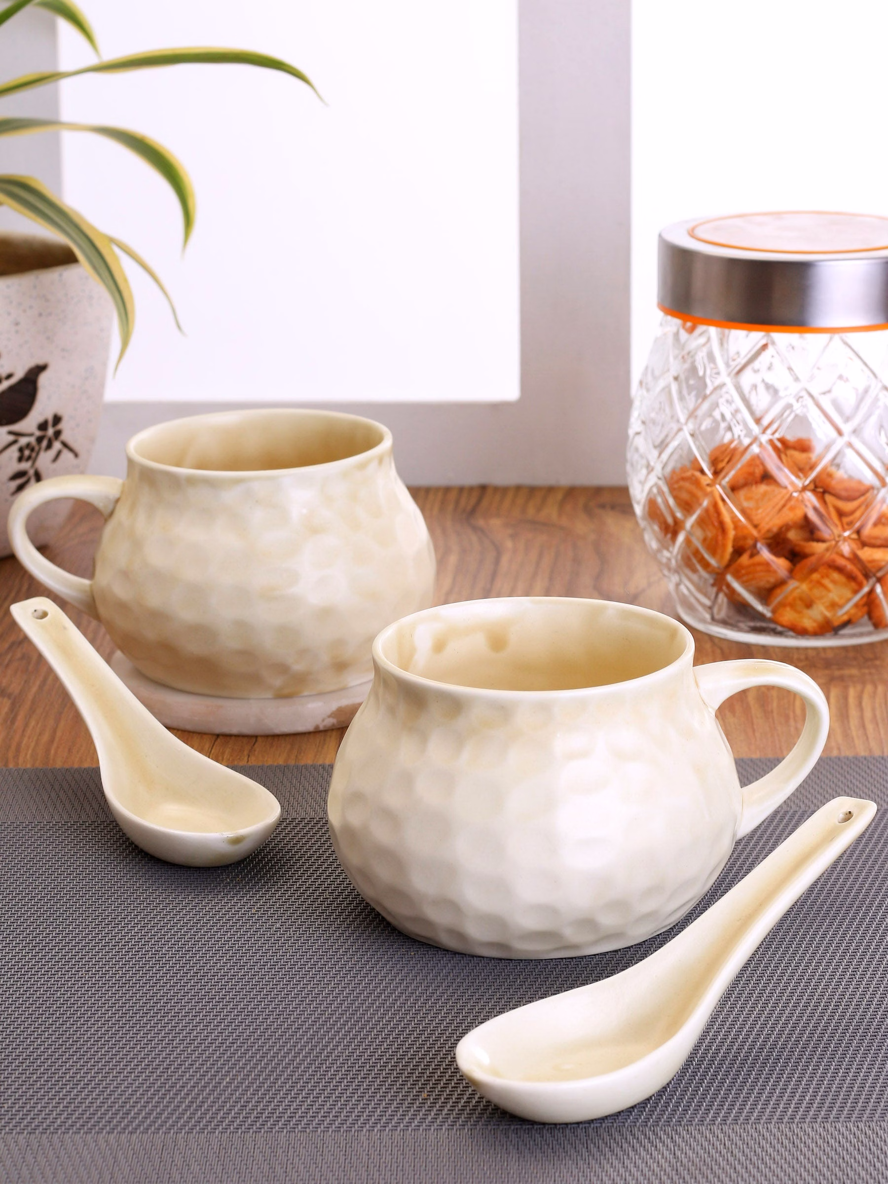 Ceramic Creme Soup Bowl & Cup with Spoon ,300ml, Set of 2+2 (HA1) image 3