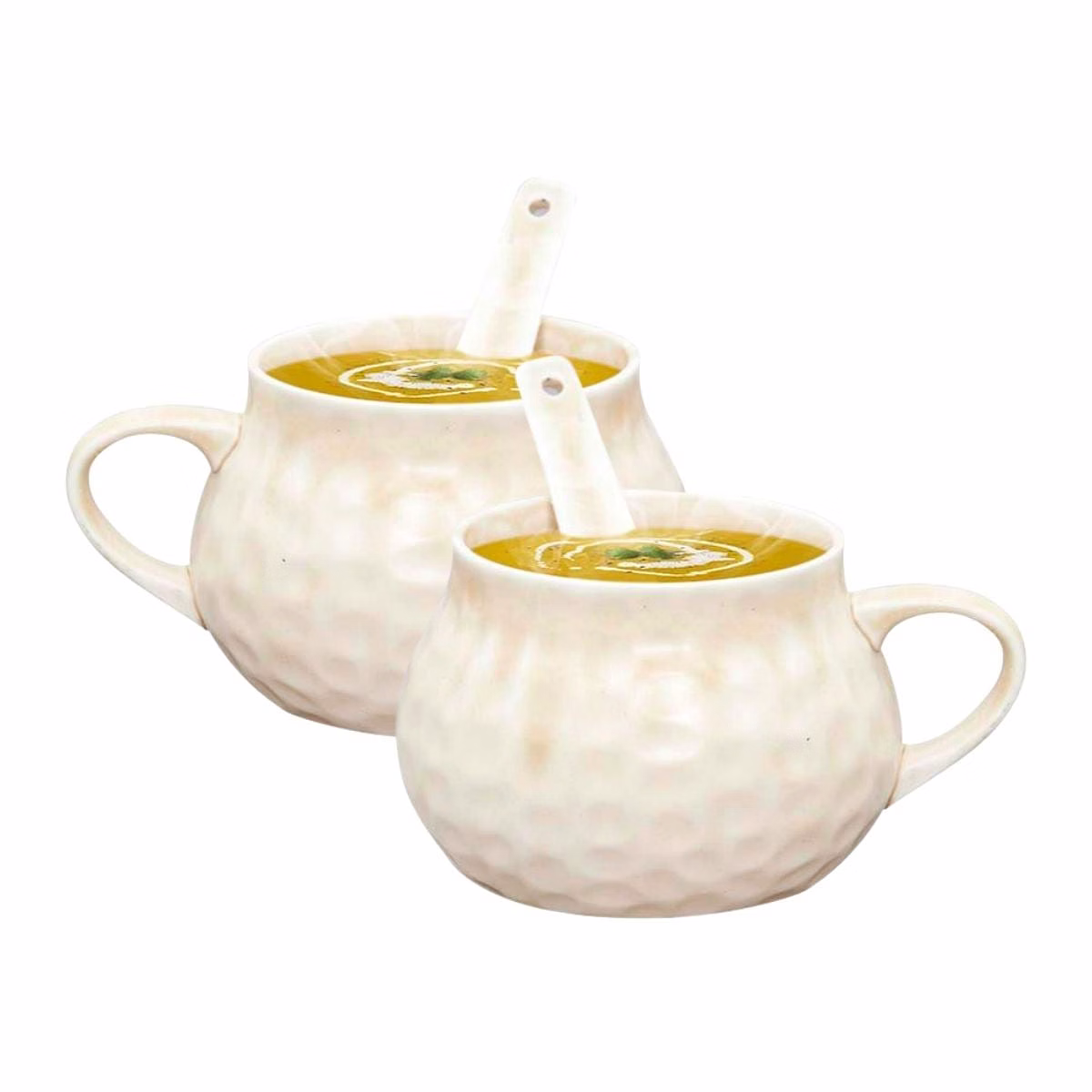 Ceramic Creme Soup Bowl & Cup with Spoon ,300ml, Set of 2+2 (HA1) image 1