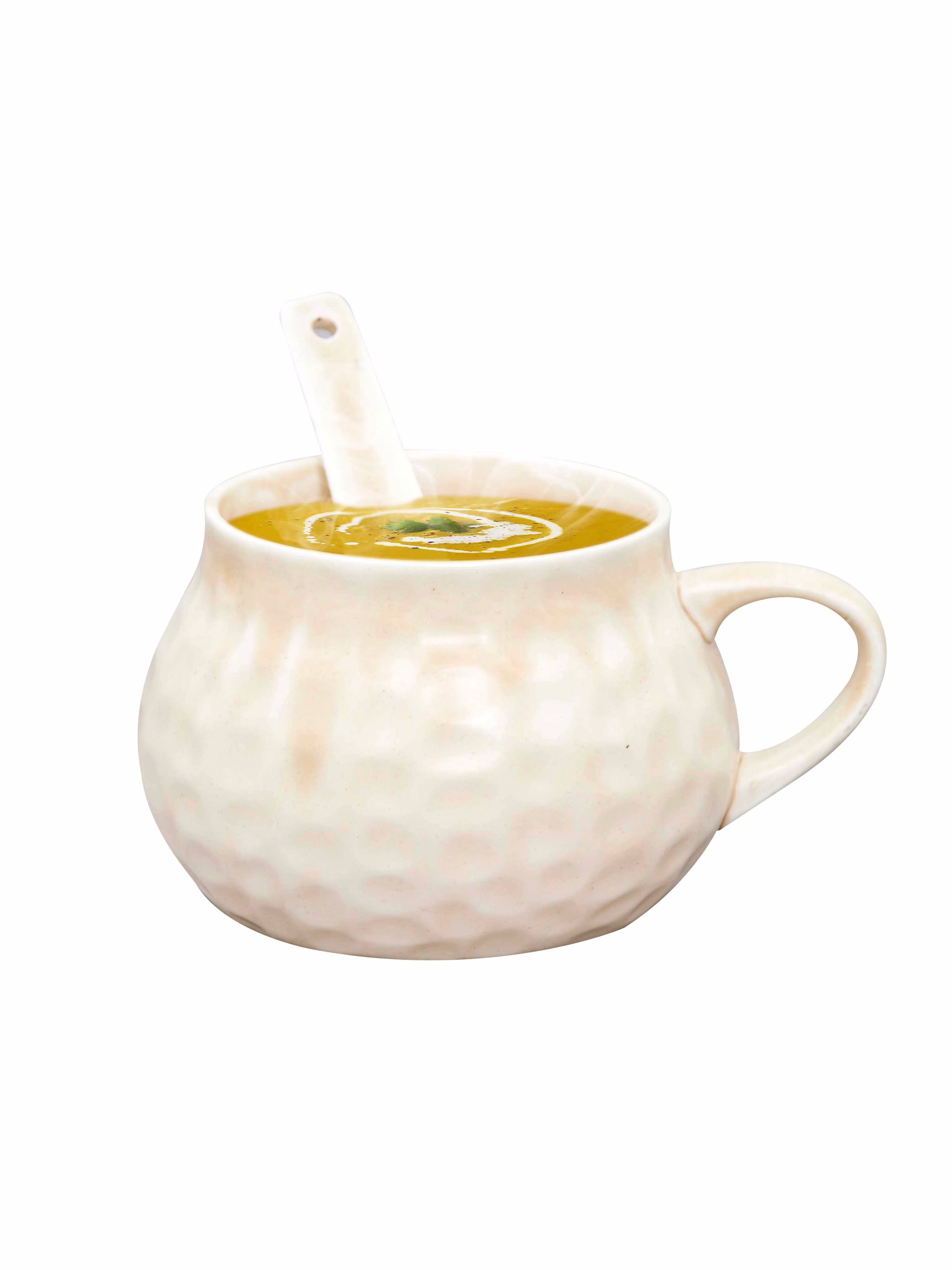 Ceramic Creme Soup Bowl & Cup with Spoon ,300ml, Set of 2+2 (HA1) image 2
