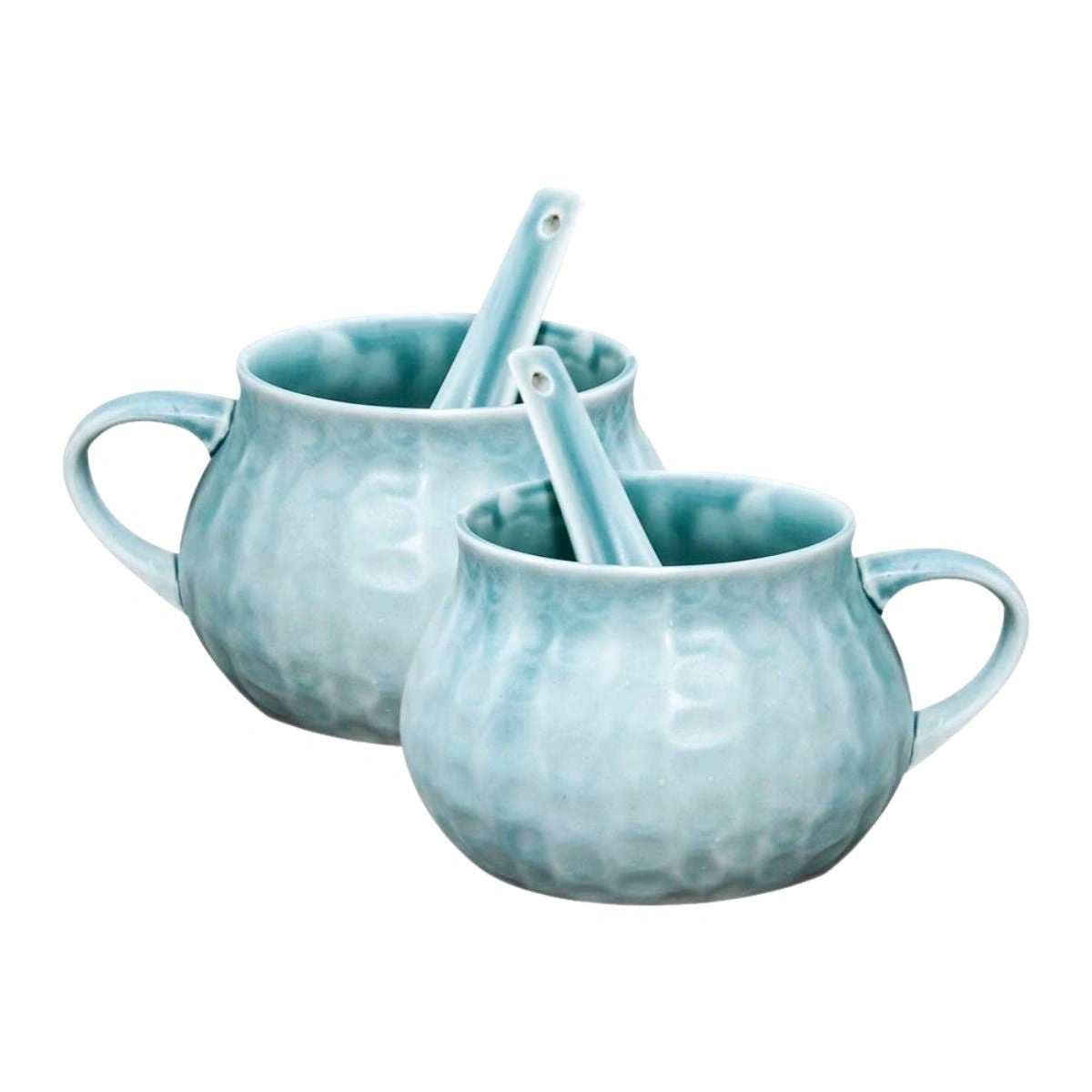 Ceramic Creme Soup Bowl &amp; Cup with Spoon ,300ml, Set of 2+2 (HA2)-1