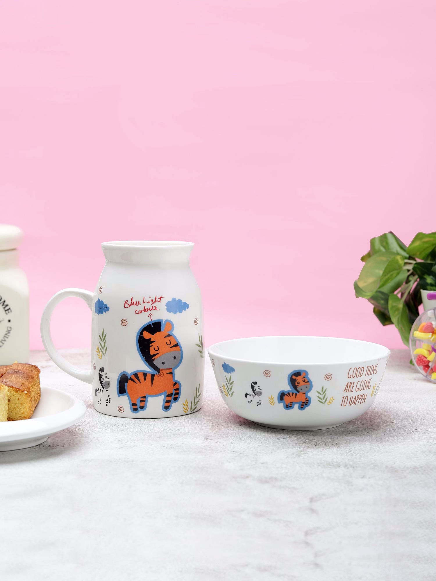 Cane Milk Mug with Bowl Set of 2 for Kids Breakfast (Horse) image 3