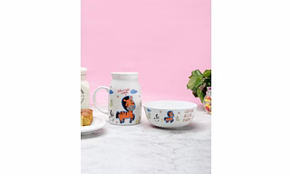 Cane Milk Mug with Bowl Set of 2 for Kids Breakfast (Horse)