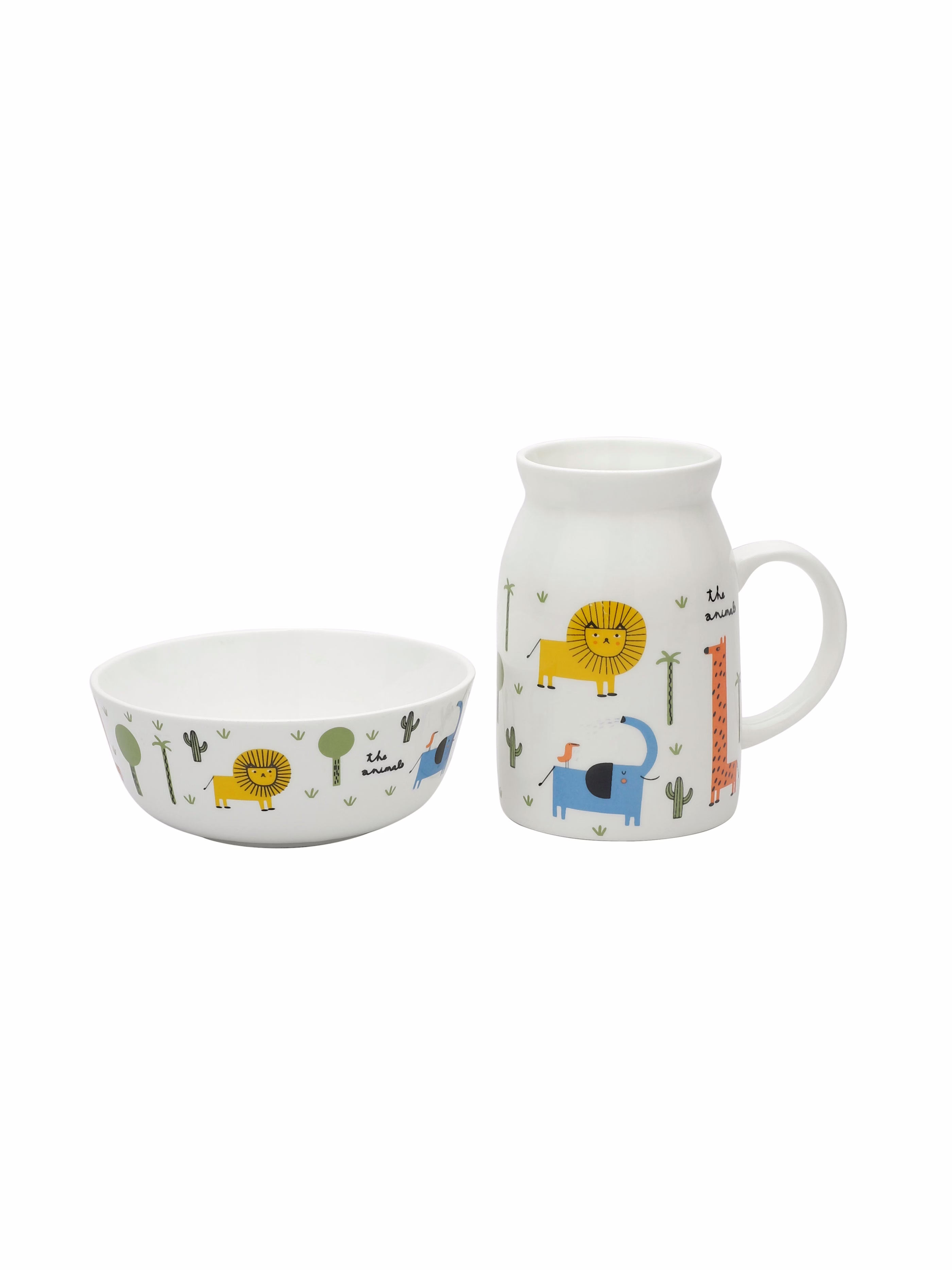 Cane Milk Mug with Bowl Set of 2 for Kids Breakfast (Lion) image 1