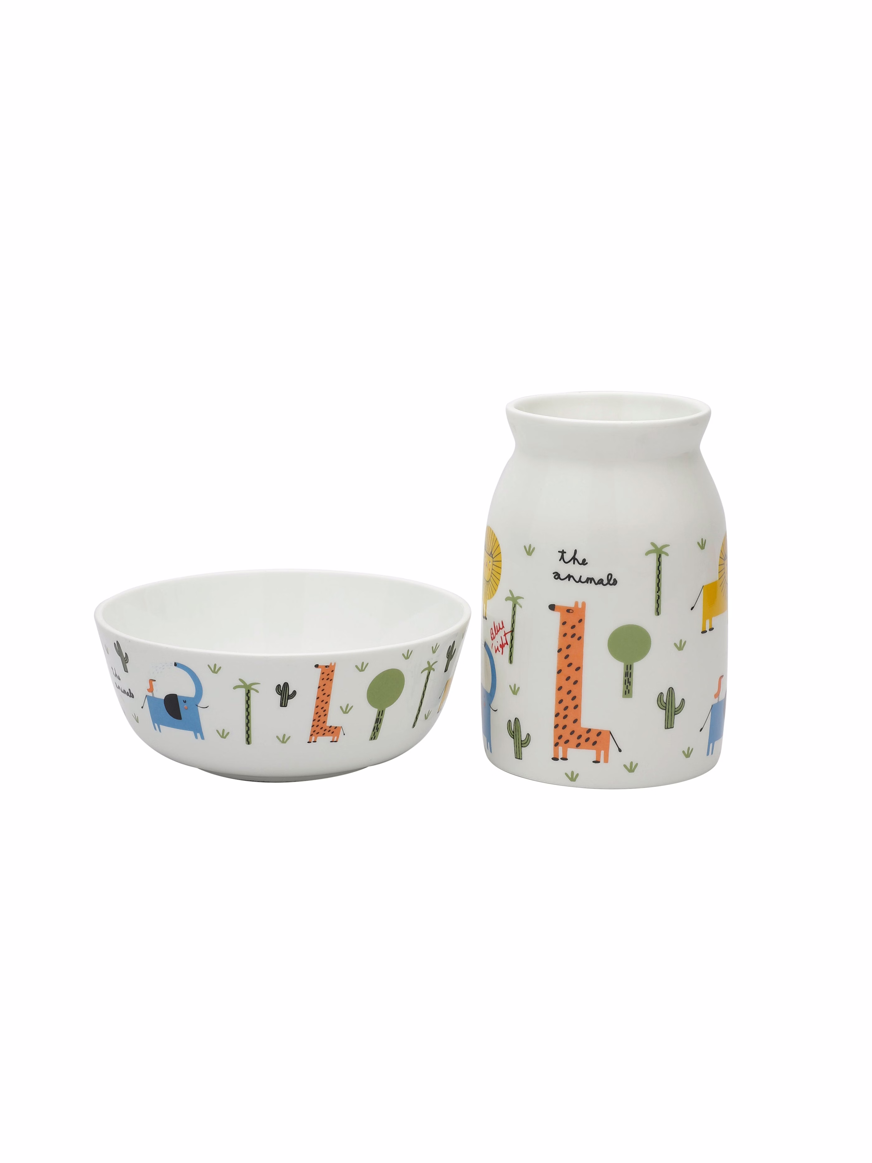 Cane Milk Mug with Bowl Set of 2 for Kids Breakfast (Lion) image 2