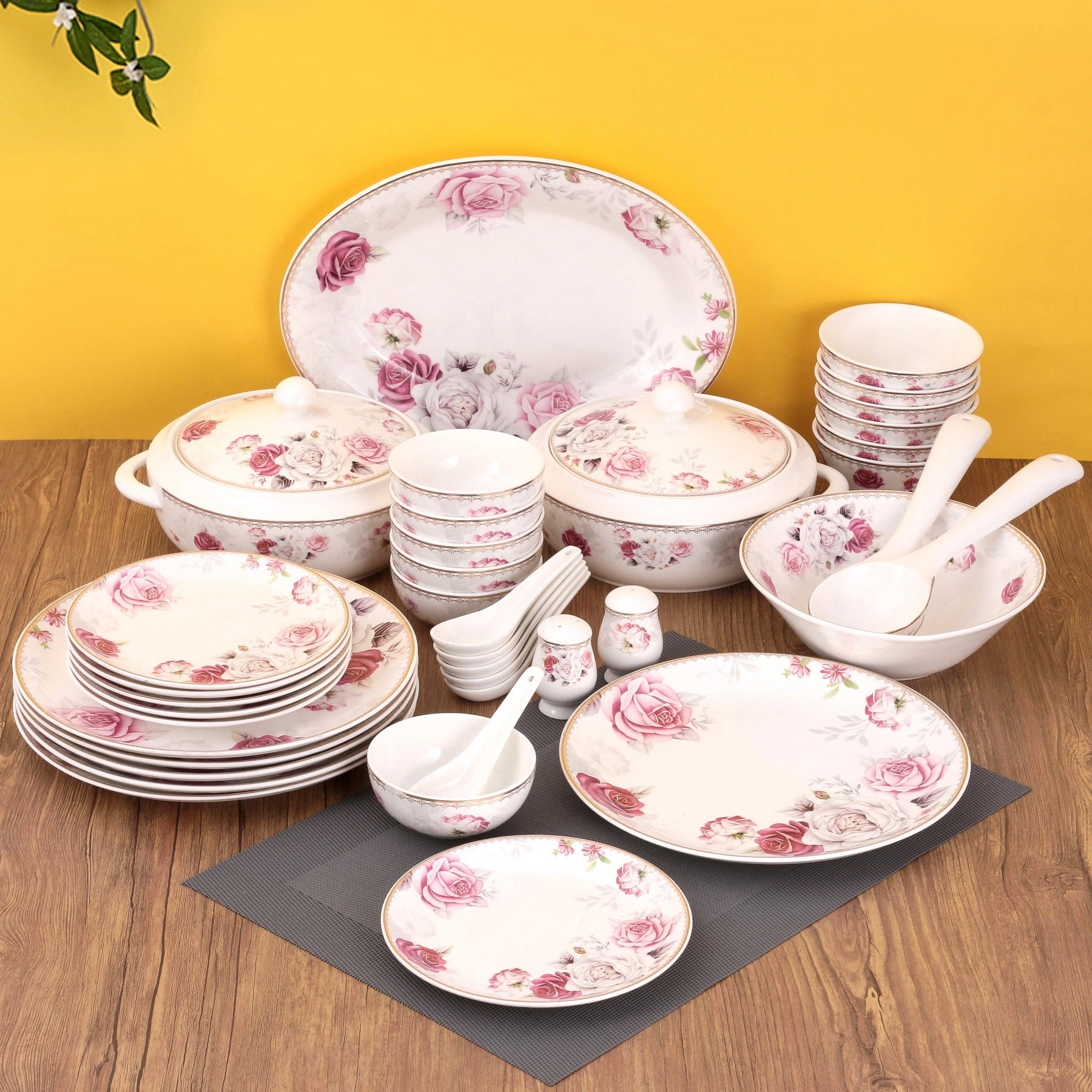 Urmi Rose Dinner Set of 40 (R516)-ClayCraftIndia-138