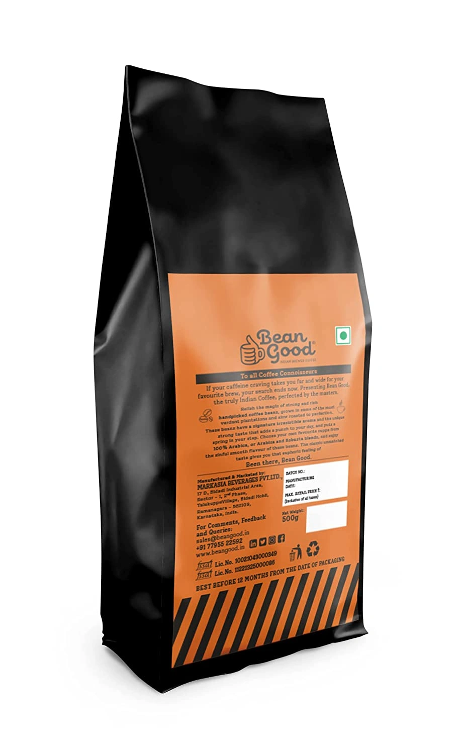 Bean Good Indian Brewed Coffee Beans 500g - Freshly Roasted Beans from Chikmagalur - 100% Pure Arabica Beans-1