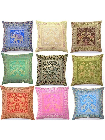 Silk Brocade Cushion Cover (Set of 9 / Assorted Design)-Assorted-61