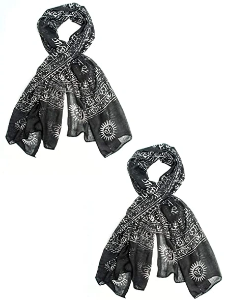 Om Namah Shivay Printed Black Scarves (Fine Rayon)-Assorted-68