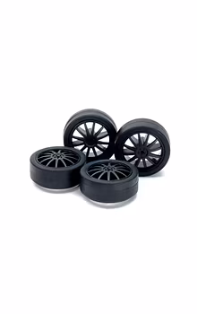 Tamiya 15534 Mini 4WD Low Friction Small Dia. Low-Profile Tires (26mm) & Carbon Wheels (Fin Type)