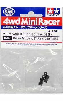 Tamiya 15453 Mini 4WD Carbon Reinforced 8T Pinion Gears (6 pcs)