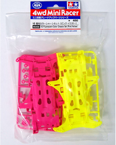 Tamiya 95356 Mini 4WD Fluorescent Chassis Set VS Chassis (Pink/Yellow)-95356