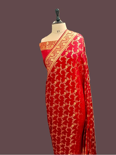 Exquisite Red Katan Silk Saree Banarasi Jaal - Handcrafted Elegance