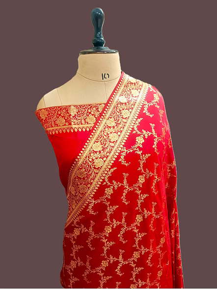 Exquisite Red Katan Silk Saree Banarasi Jaal - Handcrafted Elegance