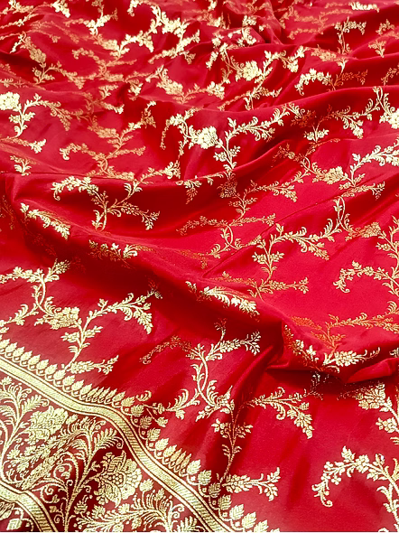 Exquisite Red Katan Silk Saree Banarasi Jaal - Handcrafted Elegance-3