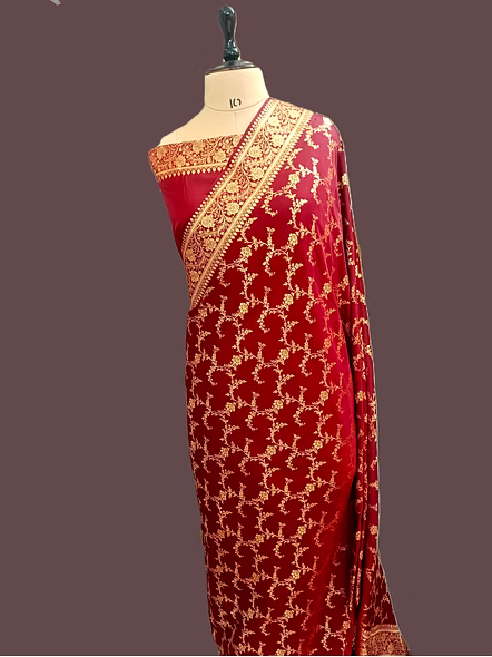 Maroon Katan Silk Saree Banarasi Jaal - Traditional Elegance Redefined-1