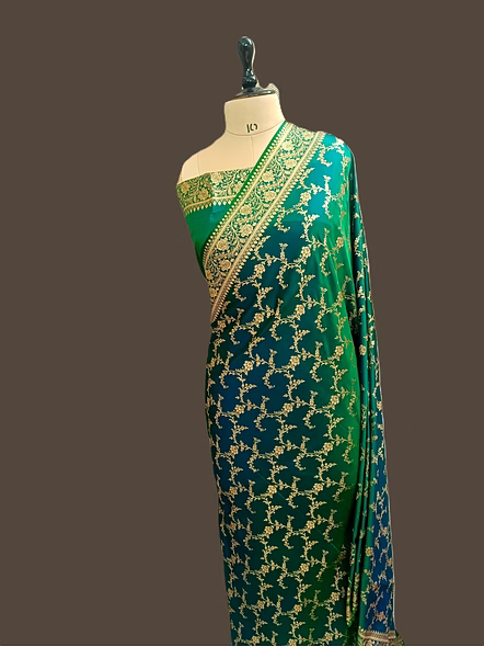 Rama Green Katan Silk Banarasi Jaal Saree by Aanchal Fabric