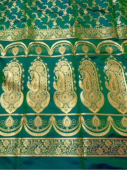 Rama Green Katan Silk Banarasi Jaal Saree by Aanchal Fabric-3
