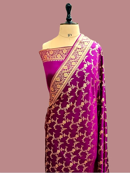Exquisite Magenta Katan Silk Saree  Banarasi Jaal - Traditional &amp; Elegant