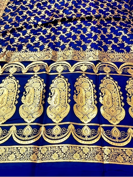 Navy Blue Katan Silk Saree Banarasi Jaal - Elegant Ethnic Attire for Timeless Elegance-3