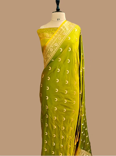 Lemon Green Katan Silk Banarasi Saree - Exquisite Indian Ethnic Wear