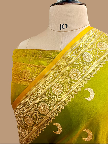 Lemon Green Katan Silk Banarasi Saree - Exquisite Indian Ethnic Wear-2