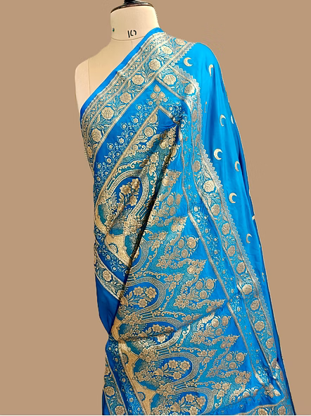 Exquisite Firozi Katan Silk Banarasi Saree-3