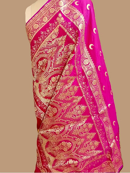 Rani Katan Silk Banarasi Saree - Exquisite Elegance from Aanchal Fabric, India-3