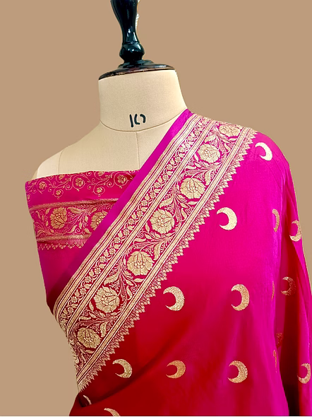 Rani Katan Silk Banarasi Saree - Exquisite Elegance from Aanchal Fabric, India-2