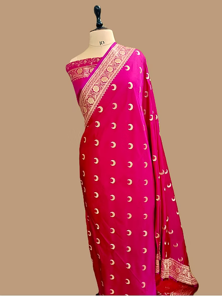 Rani Katan Silk Banarasi Saree - Exquisite Elegance from Aanchal Fabric, India