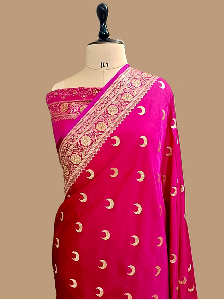 Rani Katan Silk Banarasi Saree - Exquisite Elegance from Aanchal Fabric, India