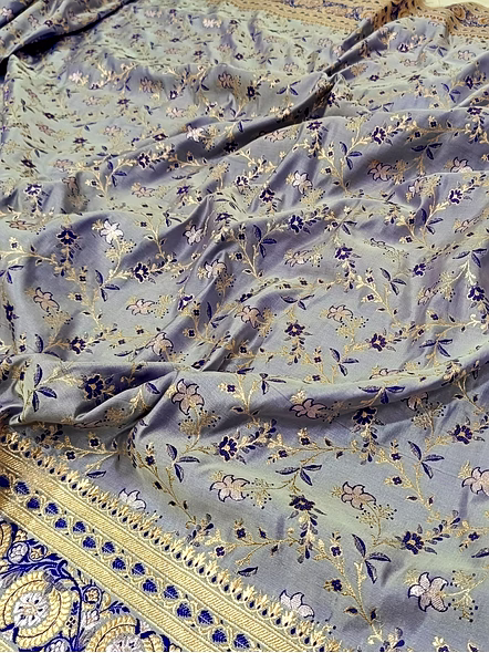 Sky Blue Katan Silk Banarasi Jamdani Patola Saree - Handcrafted Elegance-4