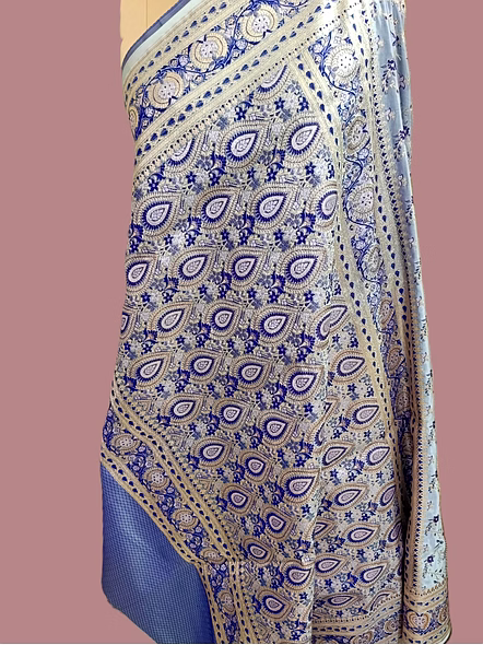 Sky Blue Katan Silk Banarasi Jamdani Patola Saree - Handcrafted Elegance-3