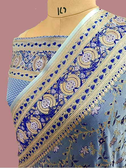 Sky Blue Katan Silk Banarasi Jamdani Patola Saree - Handcrafted Elegance-2