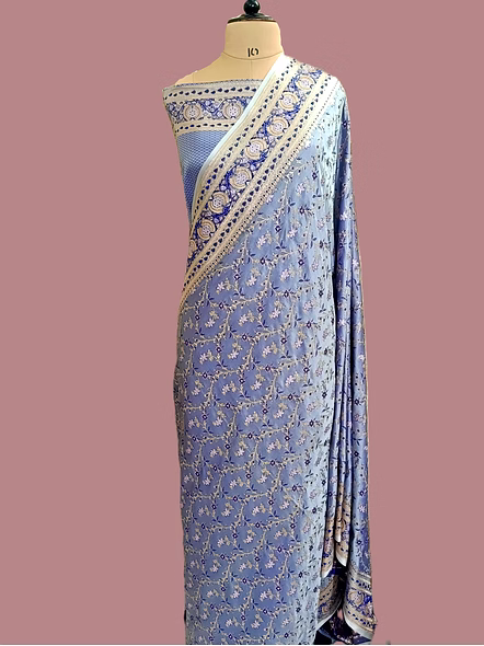 Sky Blue Katan Silk Banarasi Jamdani Patola Saree - Handcrafted Elegance