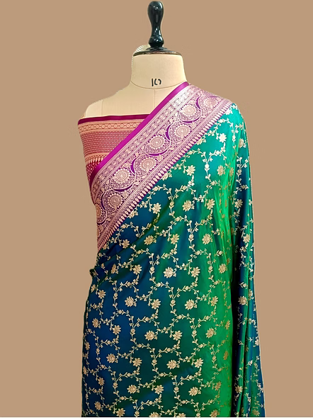 Exquisite Bottle Green Katan Silk Saree with Banarasi Contras Border Jaal-AF-0035-BGN