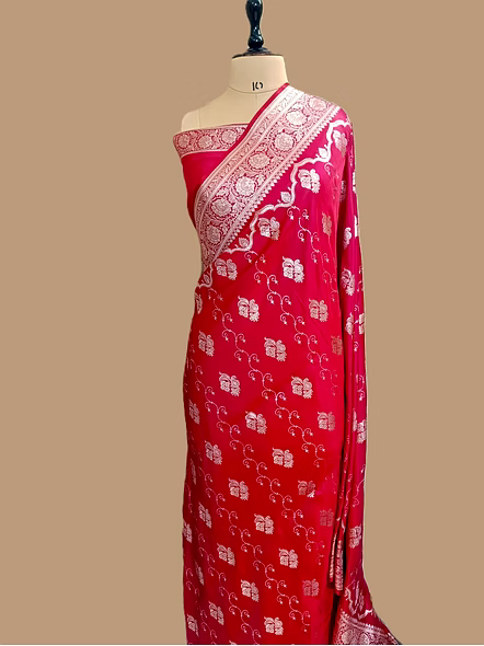 Elegant Red Strawberry Katan Silk Banarasi Saree for Timeless Style-1
