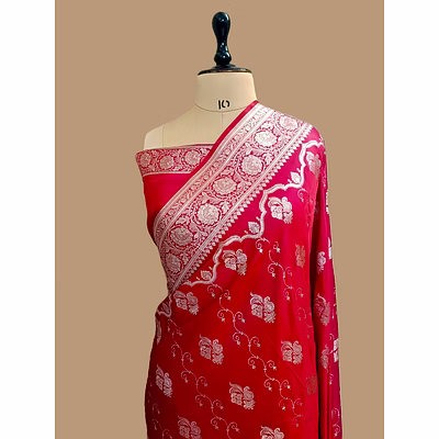 aanchal elegant red strawberry katan silk banarasi saree for timeless style