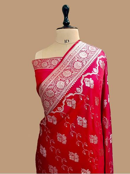 Elegant Red Strawberry Katan Silk Banarasi Saree for Timeless Style-AF-0036-RSR
