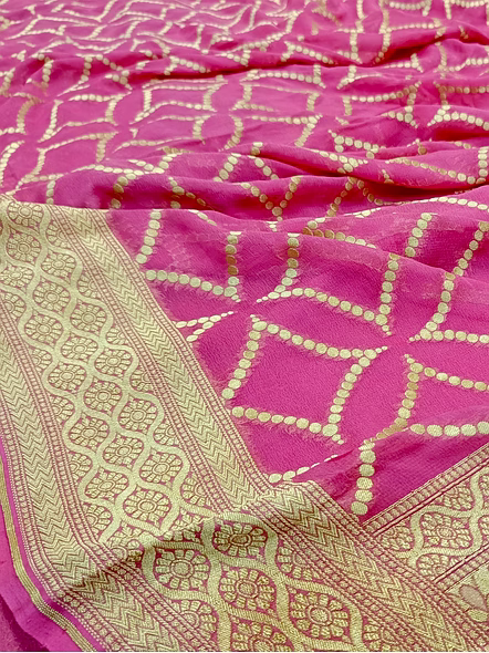 Pink Khaddi Georgette Saree - Elegant Indian Ethnic Wear-4