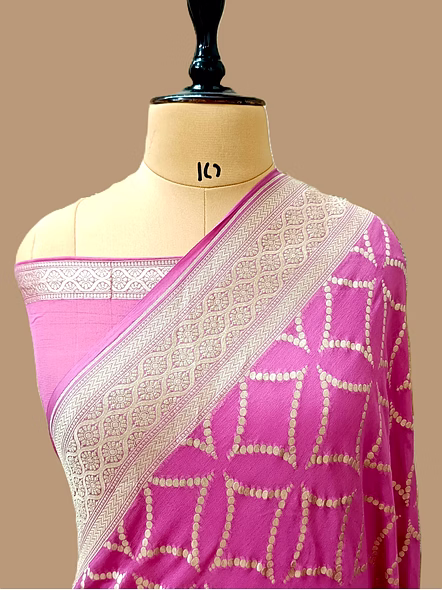 Pink Khaddi Georgette Saree - Elegant Indian Ethnic Wear
