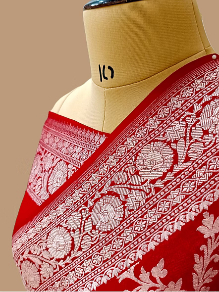 Elegant Red Khaddi Georgette Saree - Perfect for Any Occasion!-2