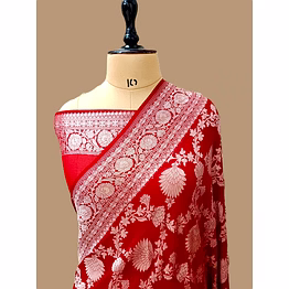 aanchal elegant red khaddi georgette saree - perfect for any occasion!