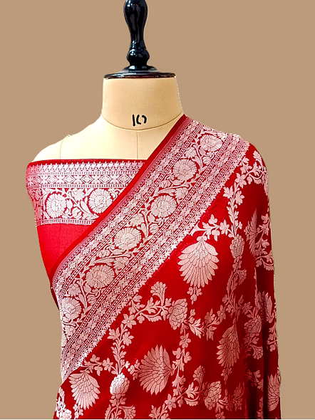 Elegant Red Khaddi Georgette Saree - Perfect for Any Occasion!