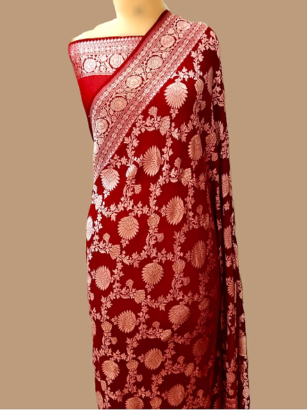 Elegant Red Khaddi Georgette Saree - Perfect for Any Occasion!