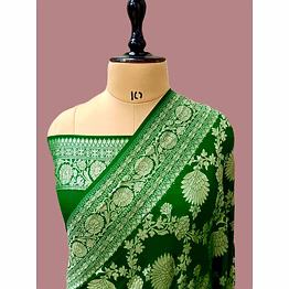 aanchal green khaddi georgette saree - exquisite traditional elegance