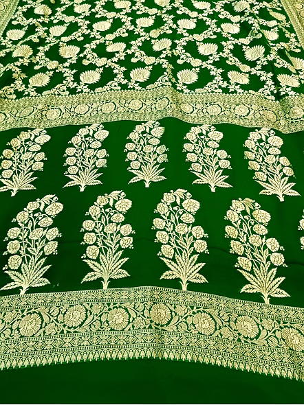 Green Khaddi Georgette Saree - Exquisite Traditional Elegance-3