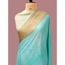 aanchal firozi plain zari border georgette saree - elegant indian ethnic wear