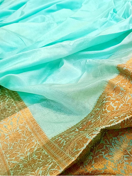 Firozi Plain Zari Border Georgette Saree - Elegant Indian Ethnic Wear-4