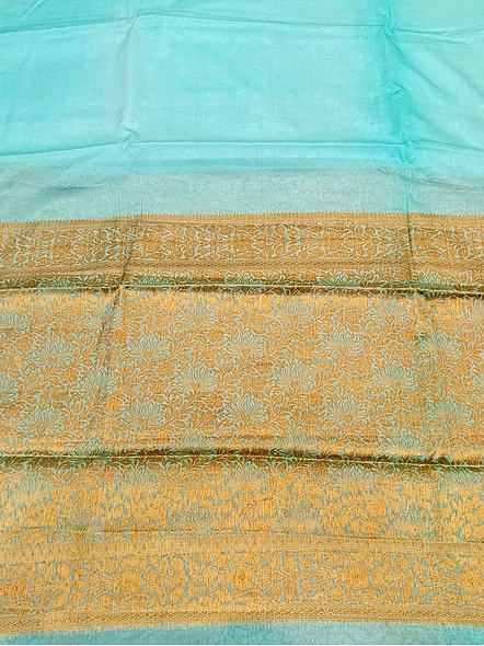 Firozi Plain Zari Border Georgette Saree - Elegant Indian Ethnic Wear-3