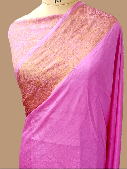 Pink Plain Zari Border Georgette Saree - Elegant Ethnic Attire-AF-0021-GR-PN
